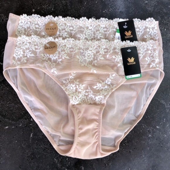 3 Piece - Wacoal lace-trimmed bralette & 2pair matching high-cut panties, “sand” - Picture 12 of 14